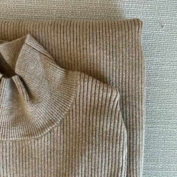 Sezane Hillary Midi Dress XSmall Camel Knit French Merino Wool Elegant Classic - Picture 8 of 13
